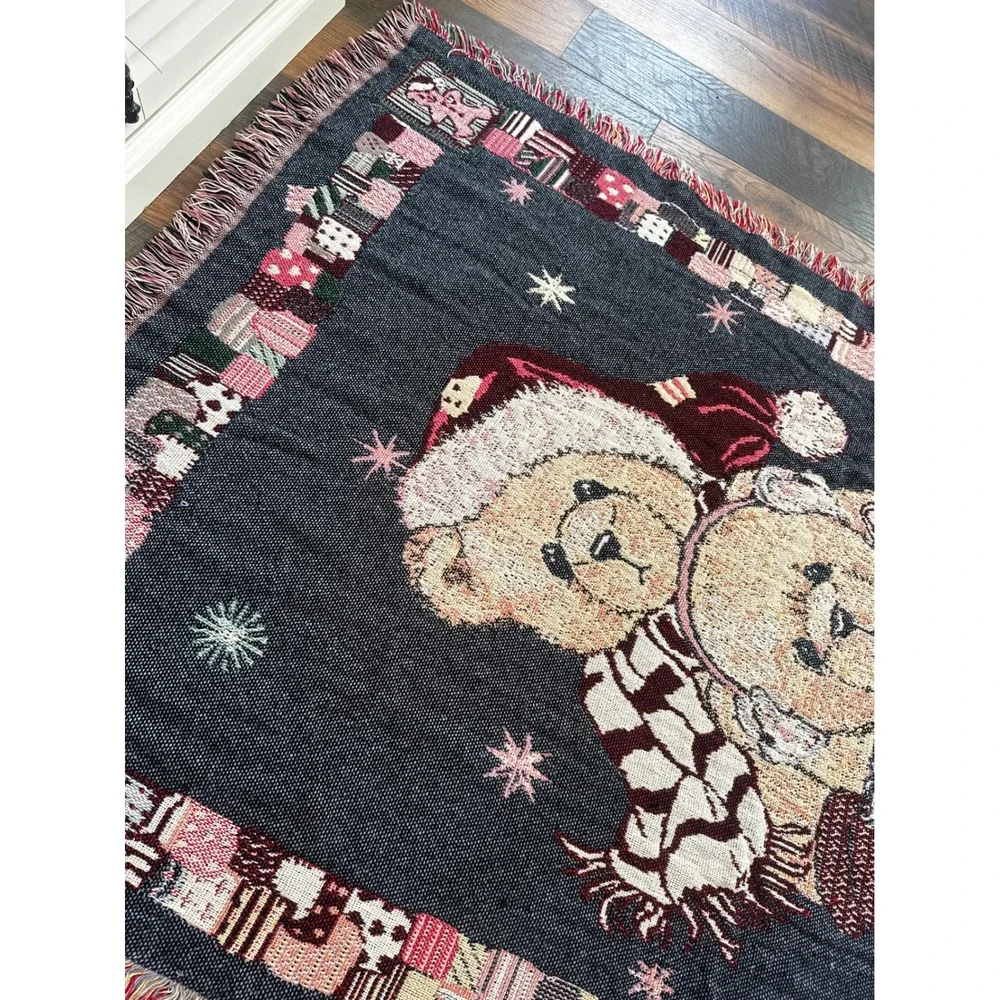 Manual Woodworkers Weavers Christmas Teddy Bear Tapestry Throw Blanket 72x46 USA